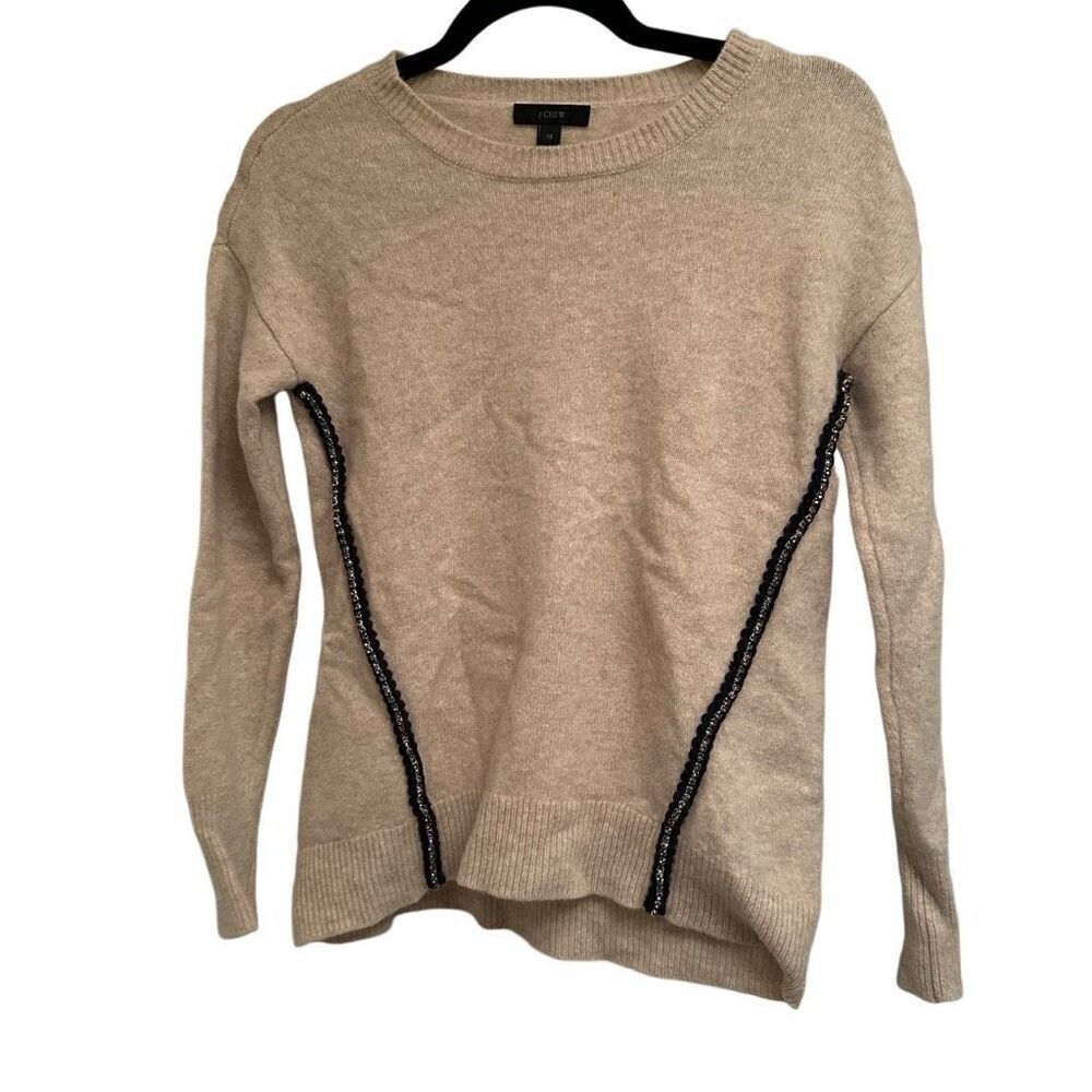 J. Crew tan wool sweater with jeweled accents -Size XS